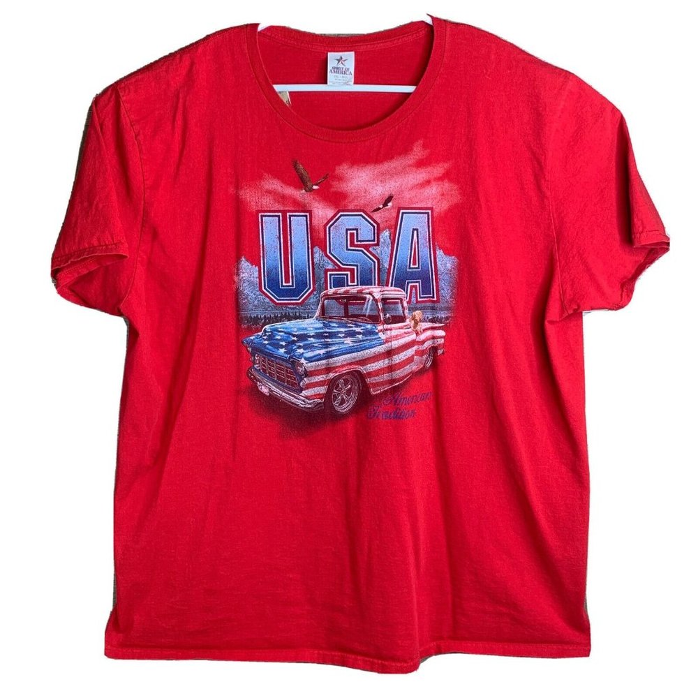 Spirit of America Mens Red Tee Shirt 3XL USA American Tradition Truck Patriotic